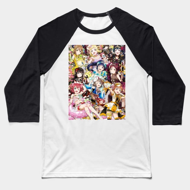 Love Live Sunshine Aqours Collage Baseball T-Shirt by lucakusa